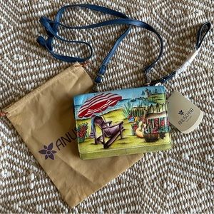 NWT Retired Anuschka Life’s a Beach Hand-Painted Convertible Crossbody/Wristlet